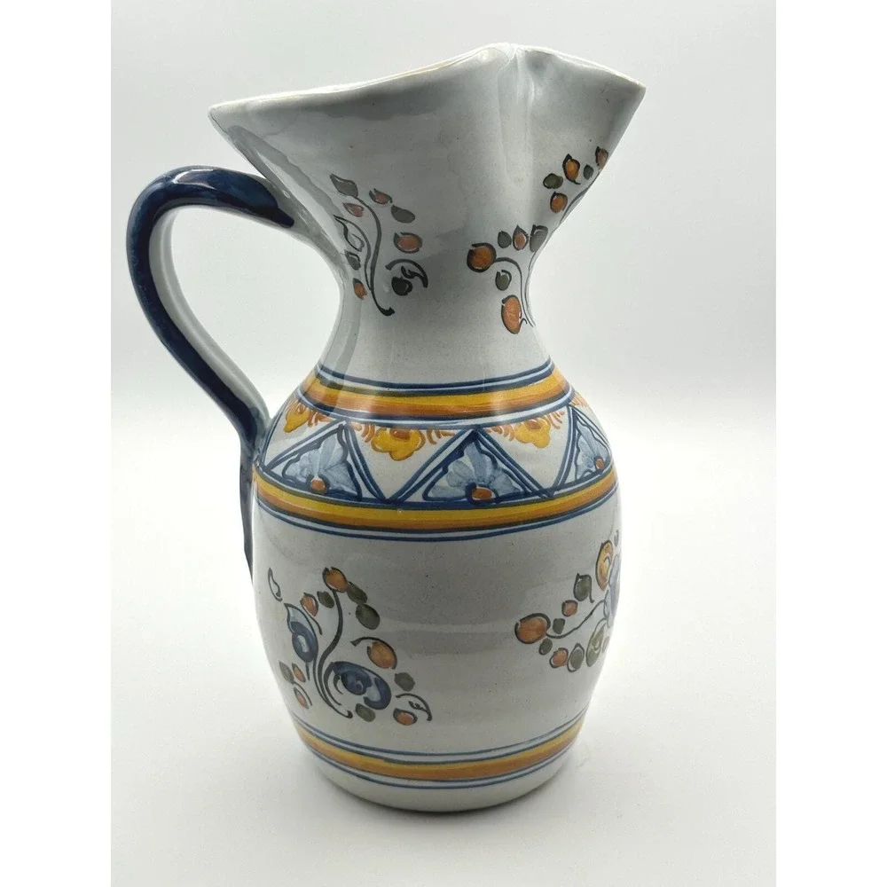 Vintage Hand-Painted Mexican Talavera Pottery Pitcher